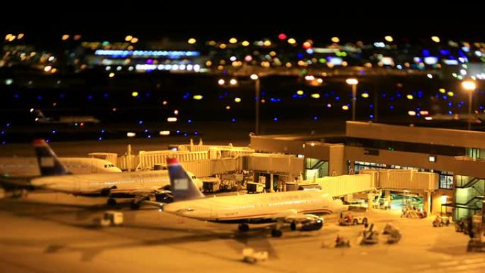 繁忙的机场飞机场夜景延时