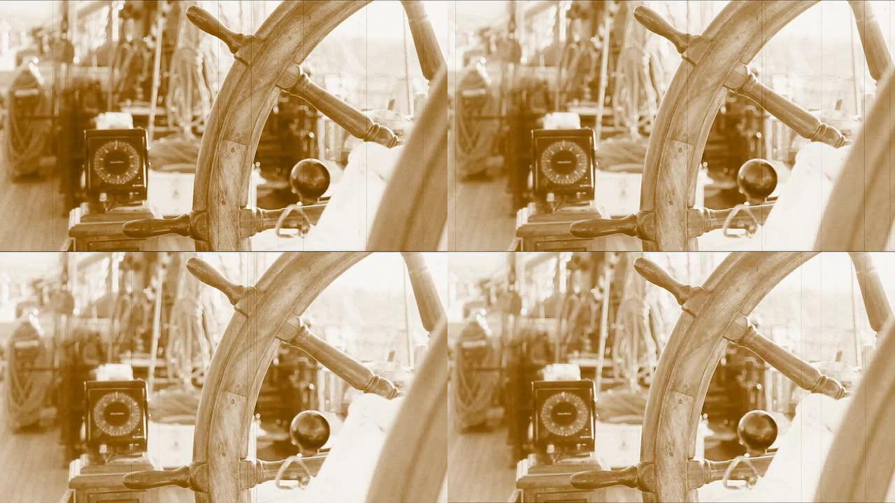 旧帆船和指南针的轮子