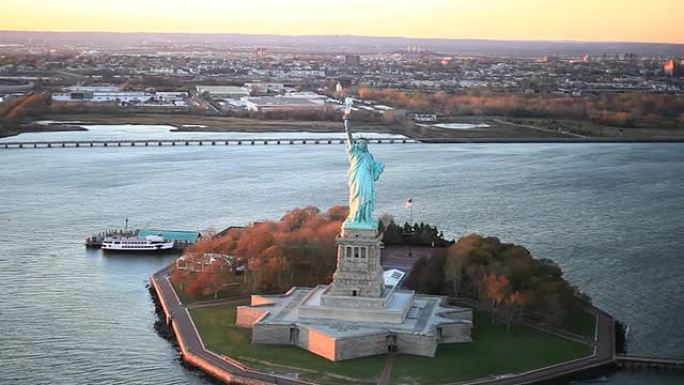 自由女神像-航拍美国地标象征大型雕塑