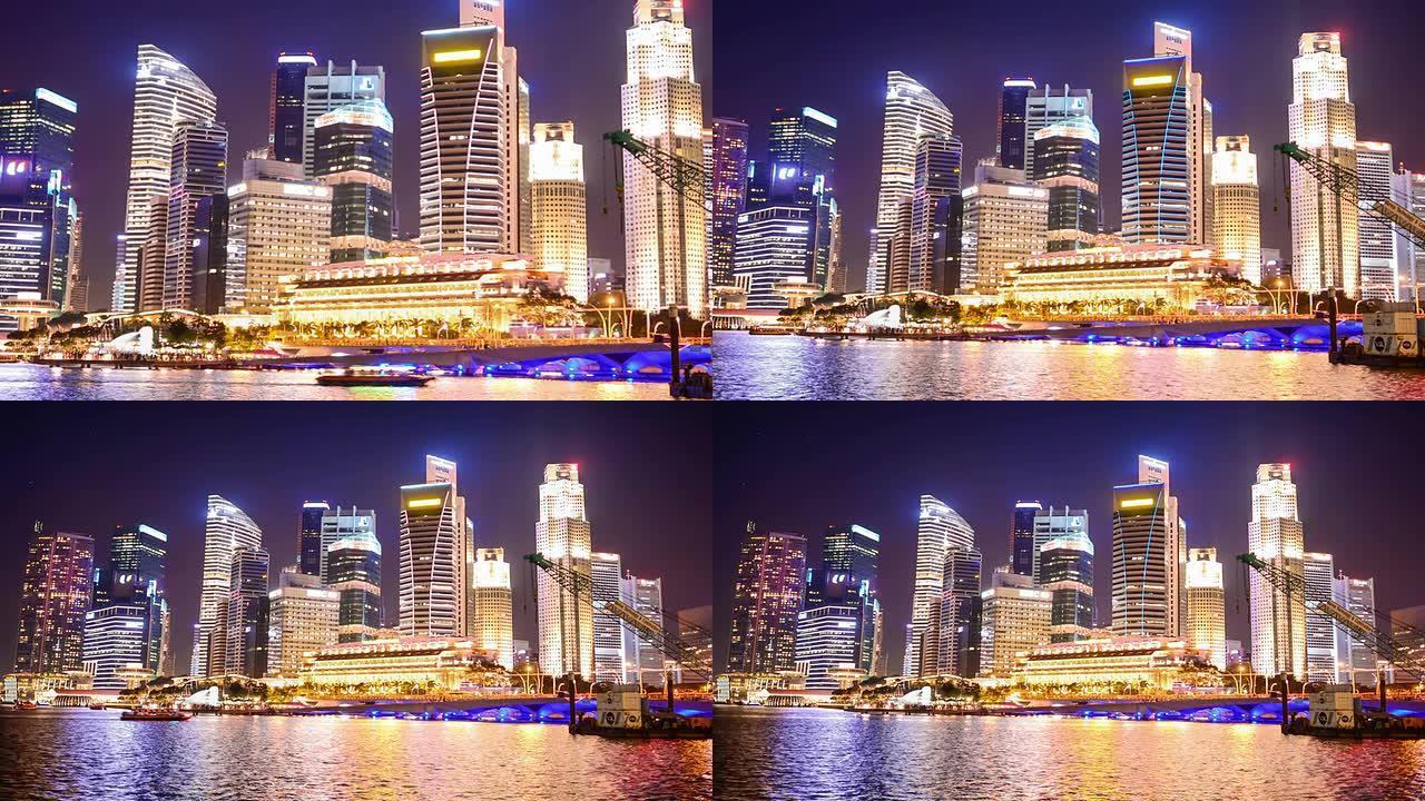 新加坡滨海湾的延时夜景。