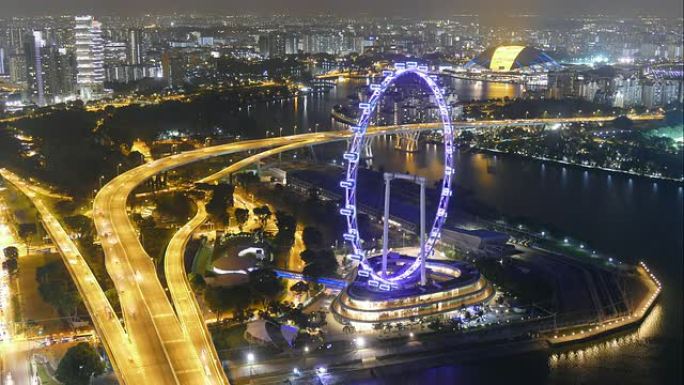 夜光交通道路和著名的新加坡传单时间流逝