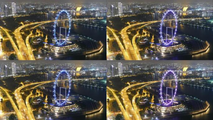 夜光交通道路和著名的新加坡传单时间流逝