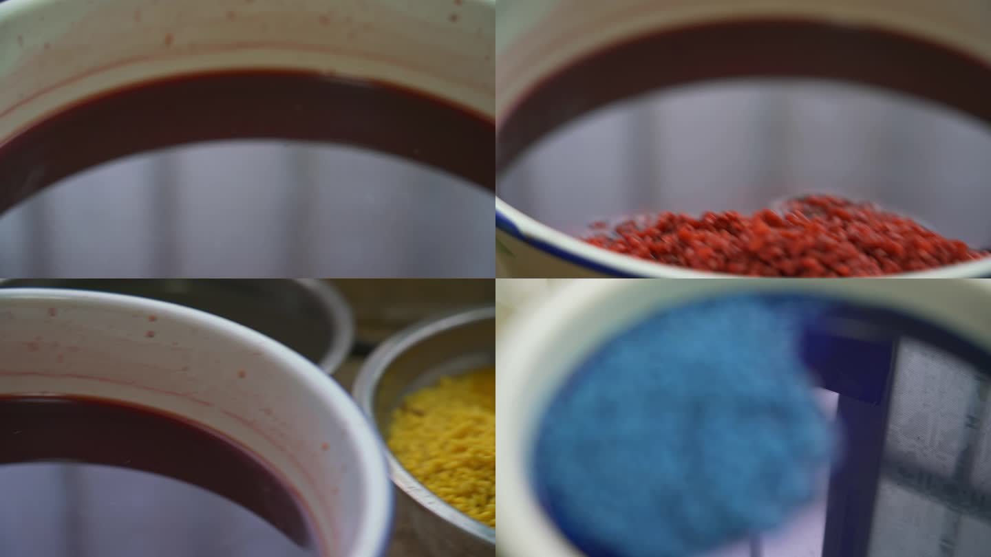 制作中国清明节的传统食物五色糯米饭的工序