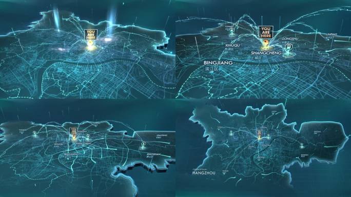 科技感杭州区位交通路网动画