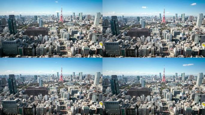 高清延时: 鸟瞰图日本东京铁塔