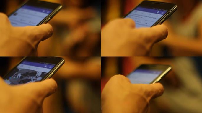 拥挤的人群在公共交通工具中使用手机