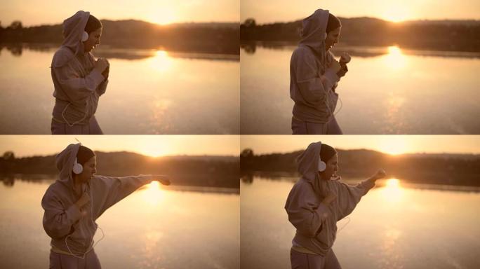 湖边日落时的拳击湖边日落时的拳击