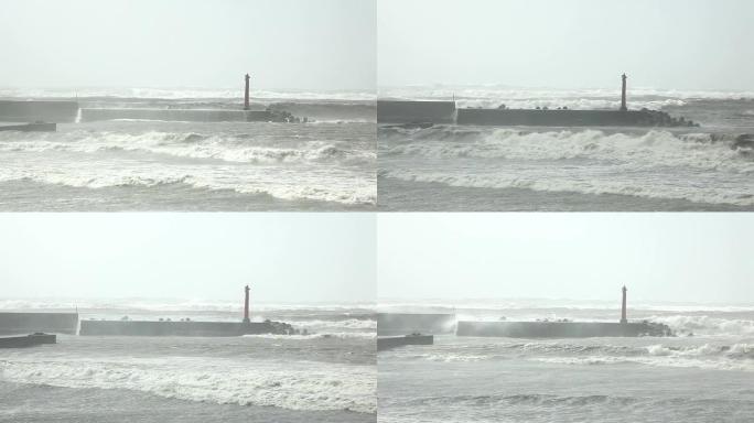 海上风暴波涛汹涌海浪拍打海岸台风恶劣天气