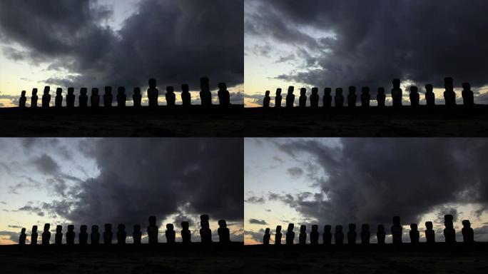 智利日出复活岛的Rapa Nui Moais