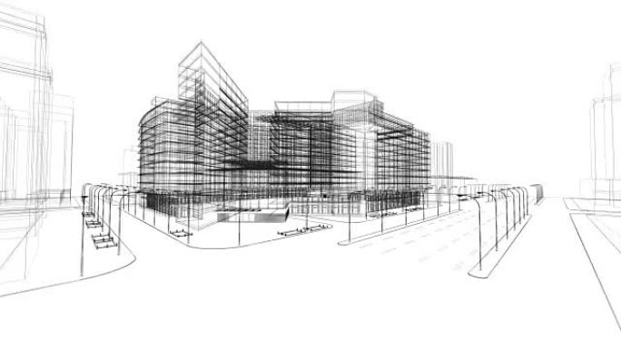 架构蓝图城市建筑线条线描建筑线条黑白线条