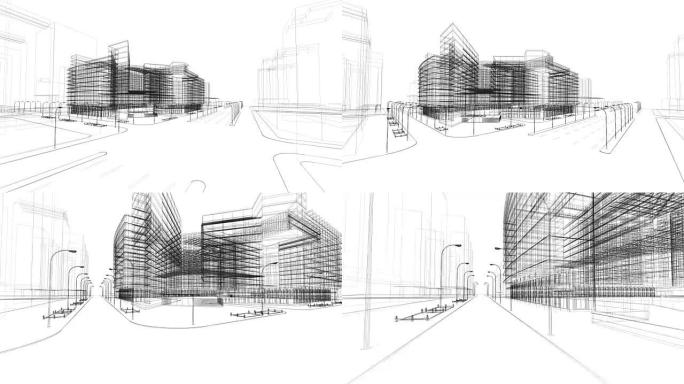 架构蓝图城市建筑线条线描建筑线条黑白线条