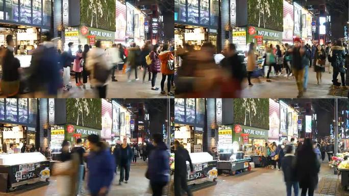 延时-韩国明洞市场拥挤的人