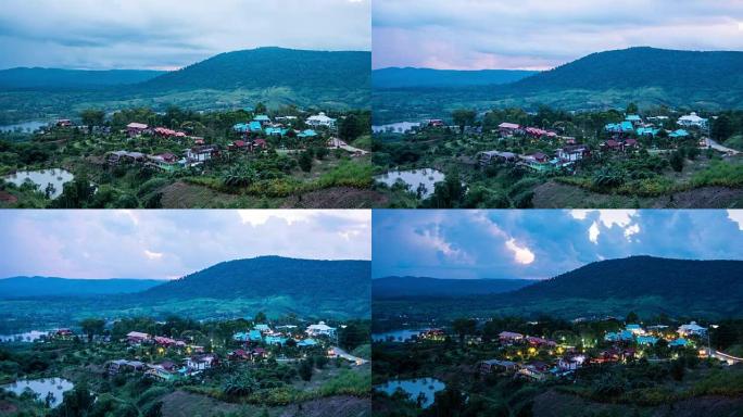 4k黄昏到夜晚的时间流逝: 泰国Khao Kho Phetchabun的云景