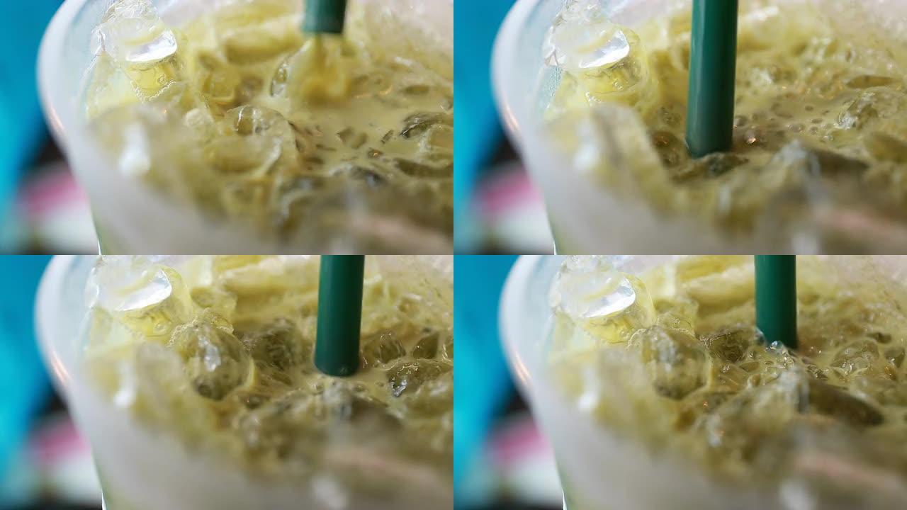 绿茶视频素材茶叶热水冰块粉冰淇淋