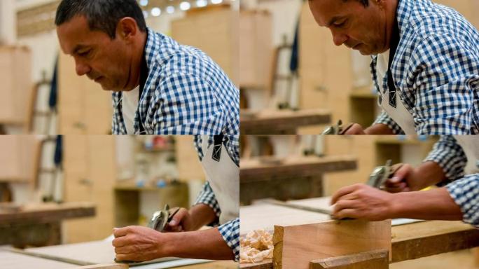 木工刨木实拍素材外国人