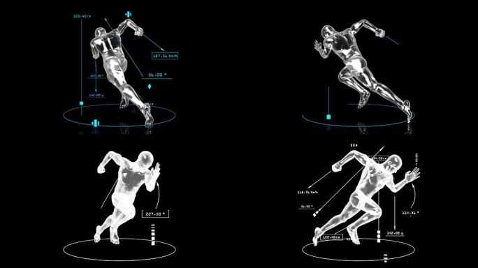 带技术数据的3D短跑运动员