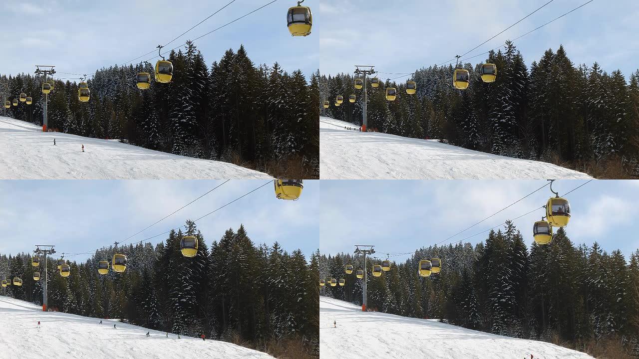 滑雪缆车延时滑雪缆车