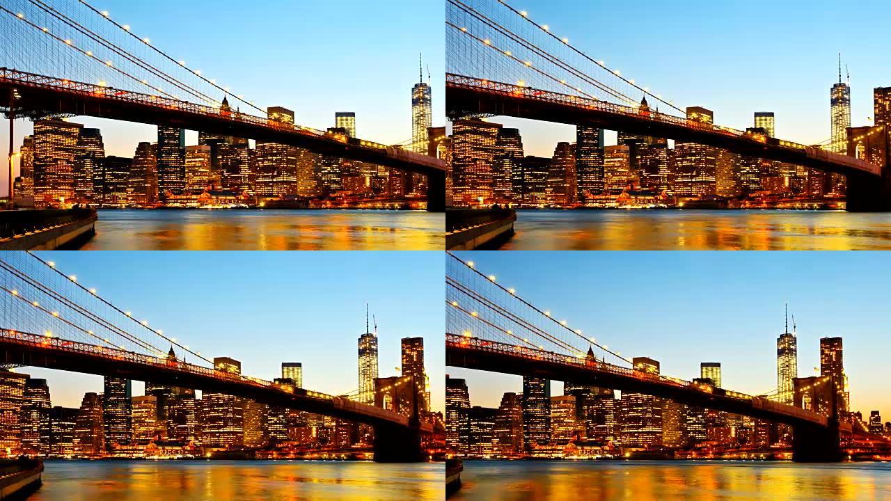 布鲁克林大桥和曼哈顿夜景