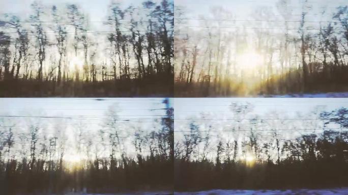 火车窗口的日出景观