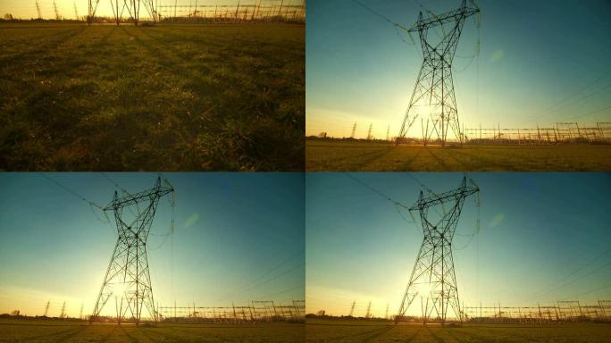 日落时的输电塔视频素材电力网电线杆农村风