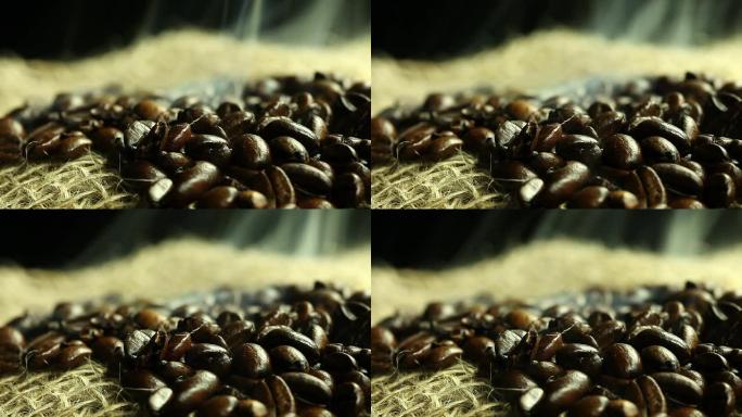 咖啡豆咖啡豆特写黑豆子冒烟