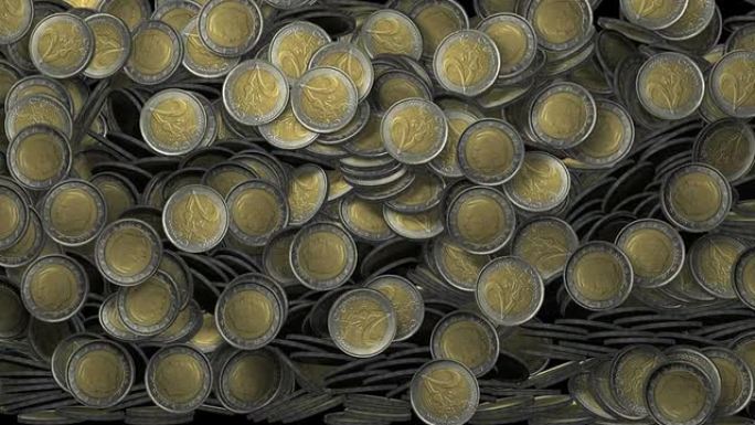欧元硬币和阿尔法通道的货币雨