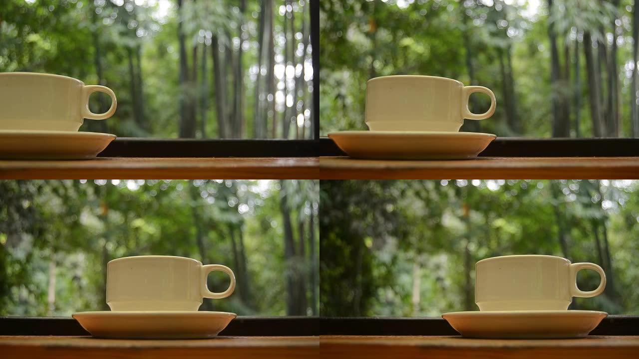 高清: 用手在大自然中喝咖啡，放松时间