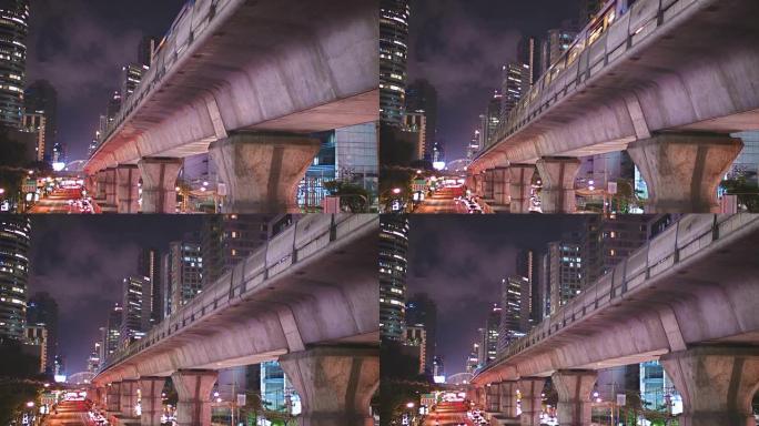 曼谷夜城市景观宣传片素材桥梁夜景