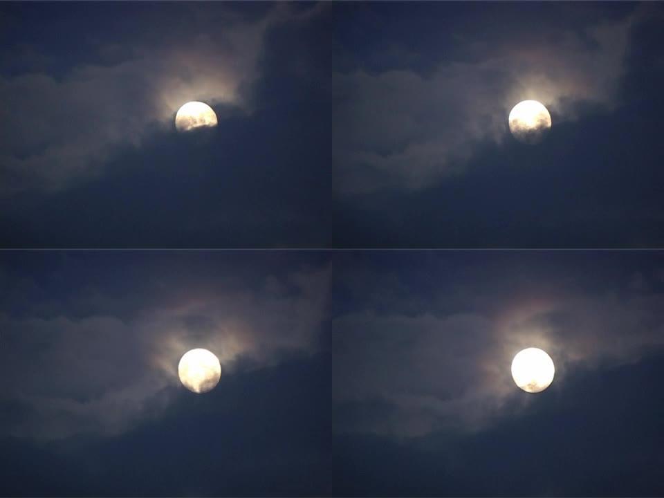 月球圆月升起夜景黑夜晚上高空