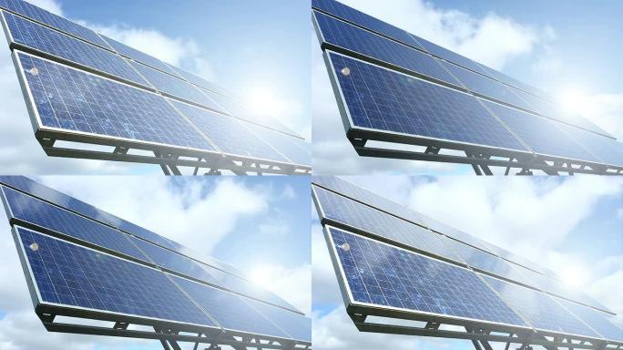 可再生能源-太阳能电池板，延时