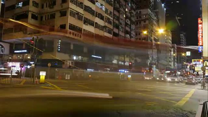 旺角香港城市街道十字路口的4k延时视图。香港是中国香港亚洲地区的主要金融中心，香港是人口密度最高的地