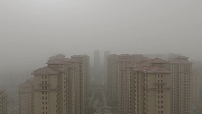 小区居民楼雾霾沙尘暴空气污染
