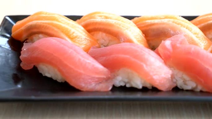 鲑鱼和金枪鱼寿司精美冷食冷盘摆盘