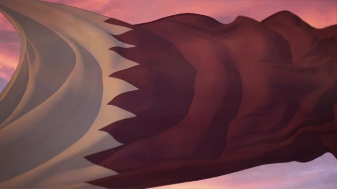 卡塔尔国旗卡塔尔旗帜飘扬旗子飞舞