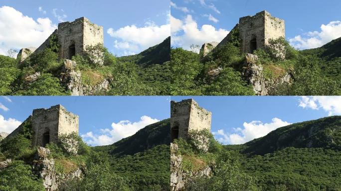 山顶上的古老城堡地标建筑山上植被
