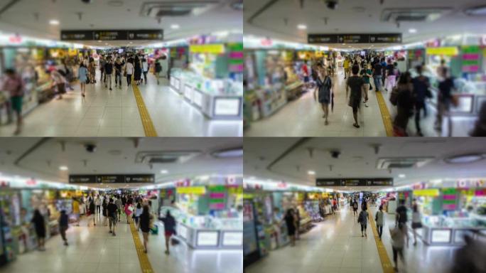 首尔城市Zoom商场延时拍摄地下商场人流