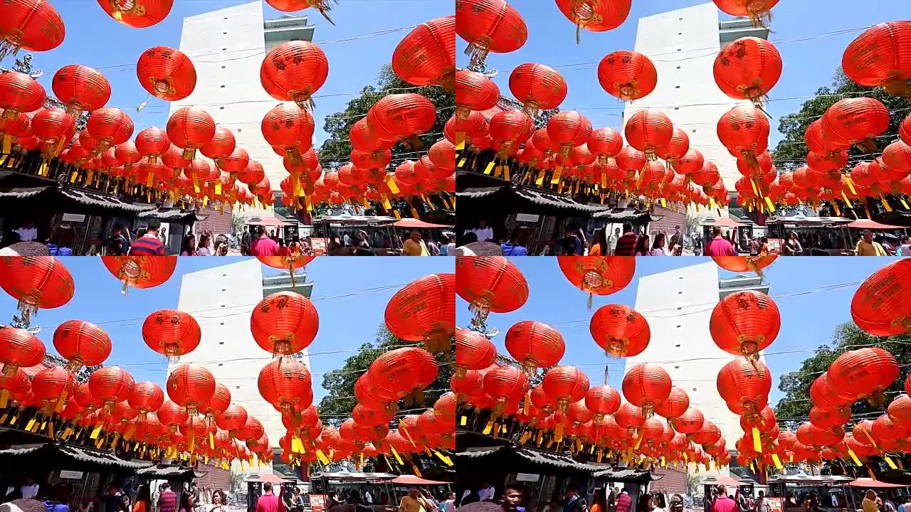 中国灯笼挂在寺庙外进行装饰