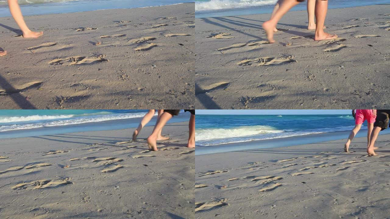 在沙滩上散步脚步赤脚沙滩漫步