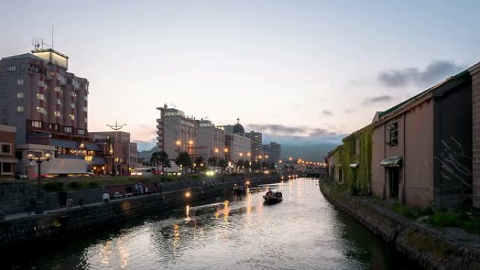 高清日夜延时: 日本北海道小樽运河