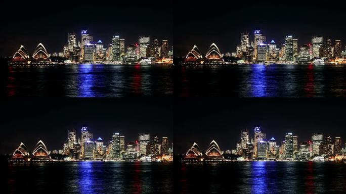 晚上的悉尼市夜景灯火车流金融中心城市
