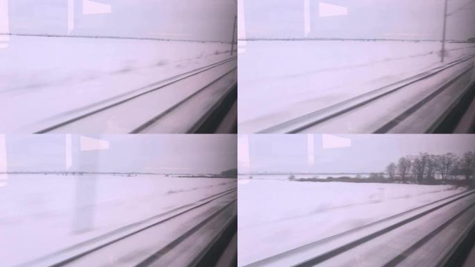 火车旅程车厢内窗外风景第一视角