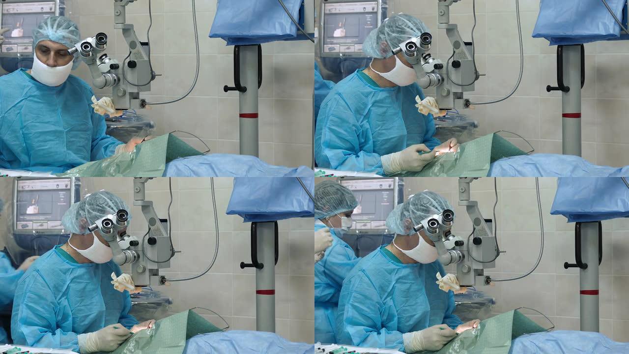 在手术室工作的微型外科医生和护士