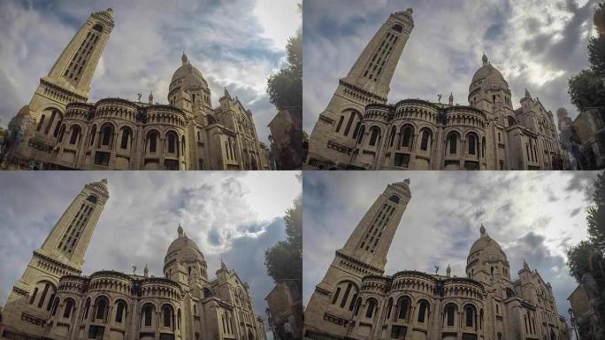 高清延时: 巴黎蒙马特圣心大教堂黄昏-股票视频