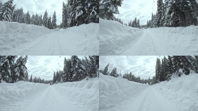 在雪山路上行驶