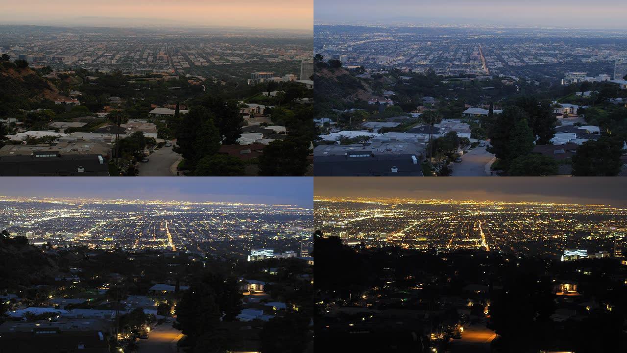 从劳雷尔峡谷（Laurel Canyon）延时黄昏俯瞰比佛利山庄（Beverly Hills）