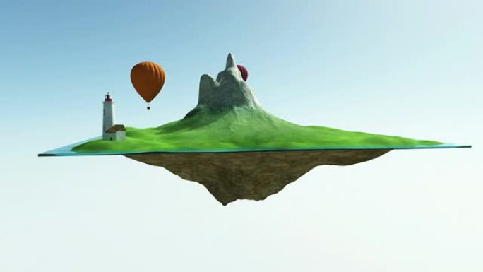 抽象岛3d三维悬浮空中未来科技
