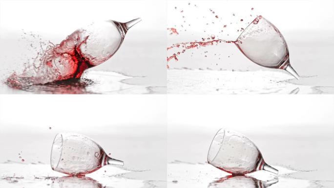 酒杯的SLO MO在桌子上砸碎了红酒