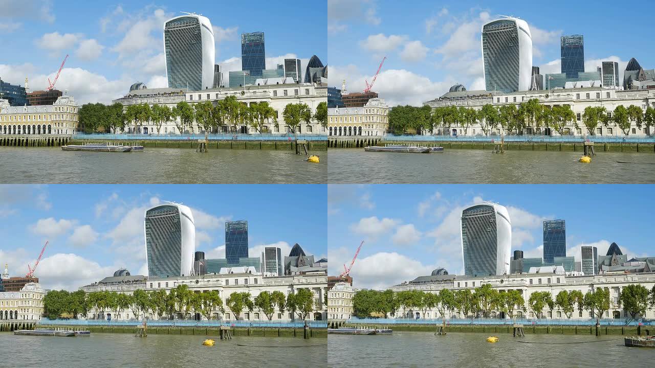 POV伦敦城市河滨和摩天大楼（4K/UHD到HD）