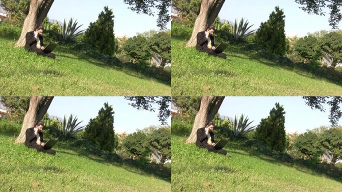 商人在户外工作