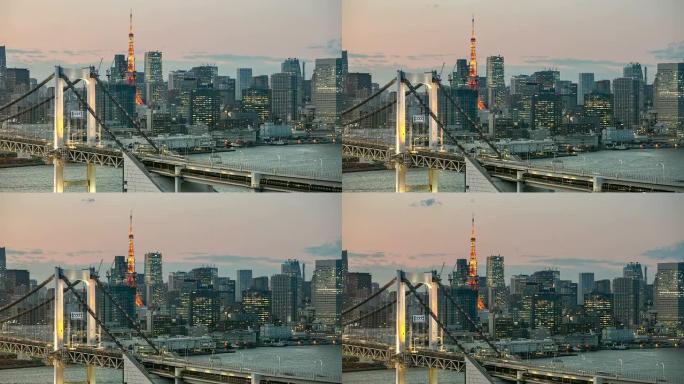 高清延时：黄昏时分的空中东京彩虹